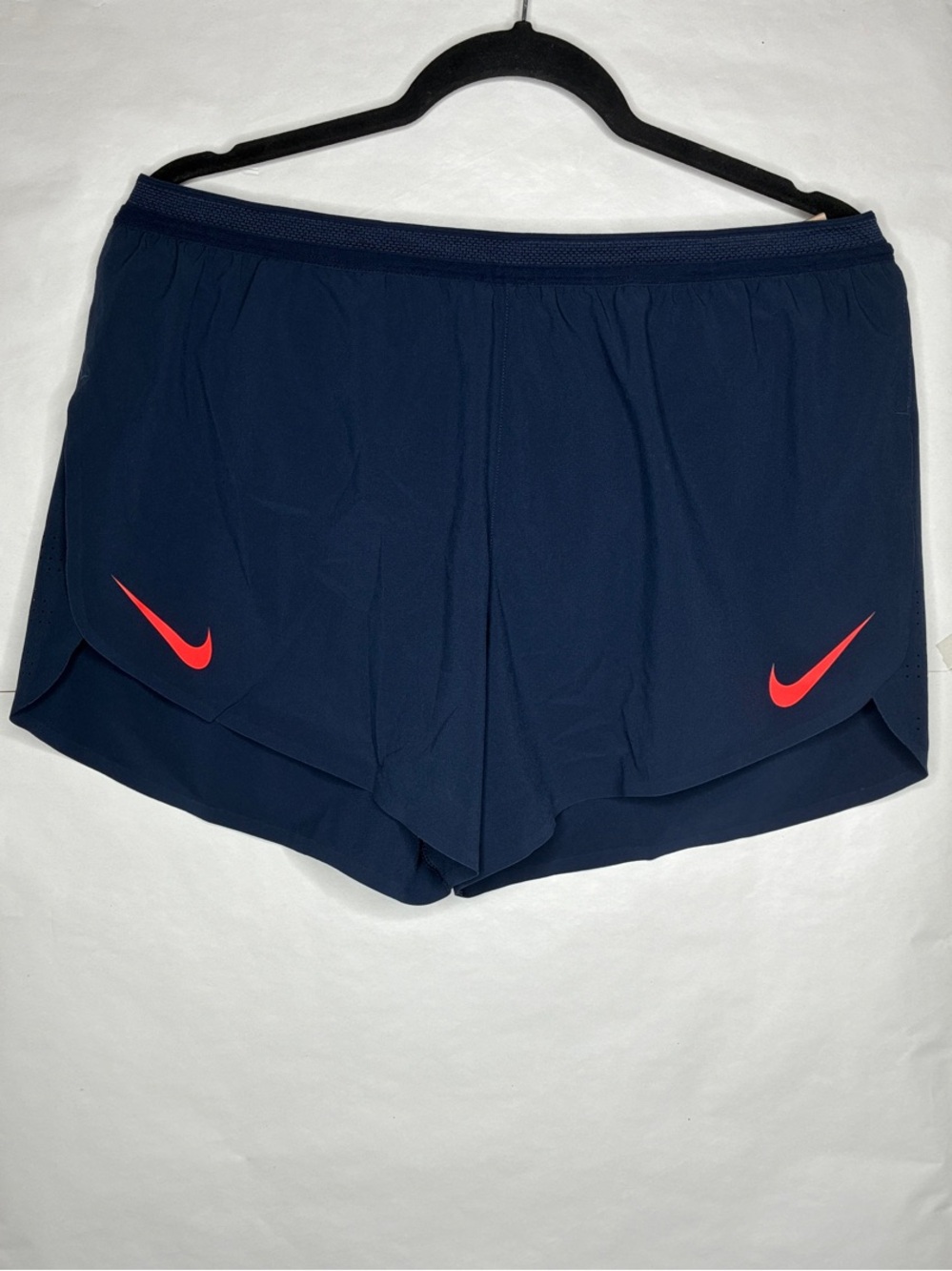 Nike Navy Athletic Shorts with Bright Coral Swooshes